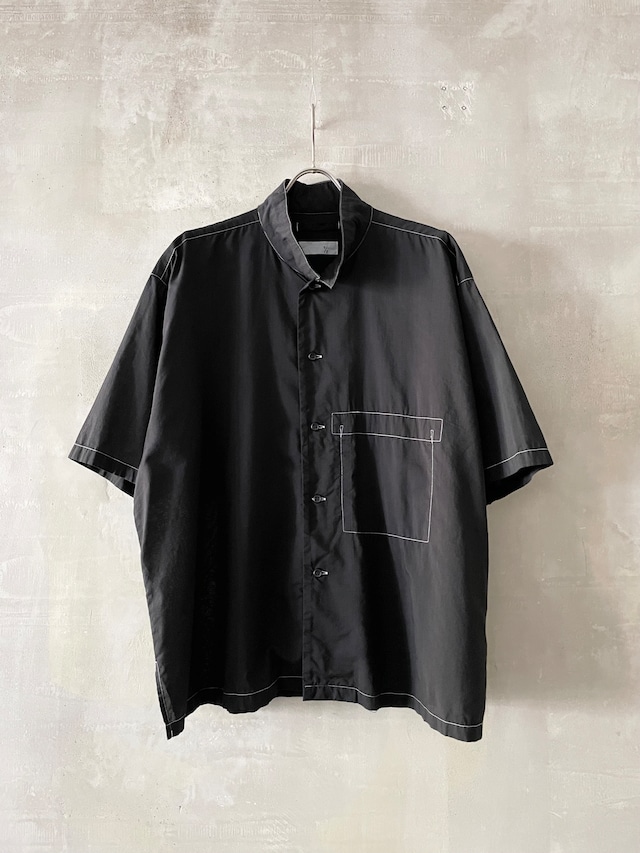 T/f Lv4 cupro cotton lawn striped half sleeve shirt - complete black garment dyed