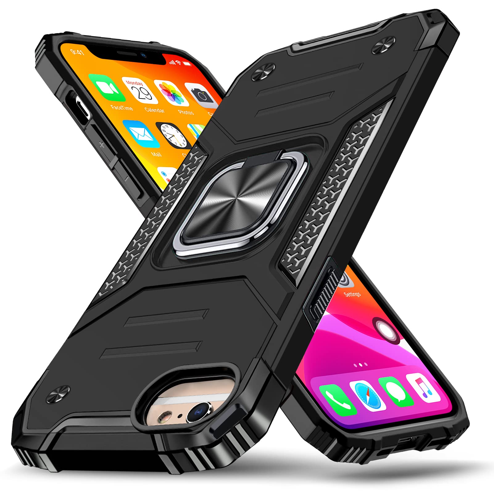 GTUJWN 対応 iPhone SE3 / SE2 / iPhone8 / 7 用の ケース リング付き 耐衝撃 TPU 車載ホルダー PC