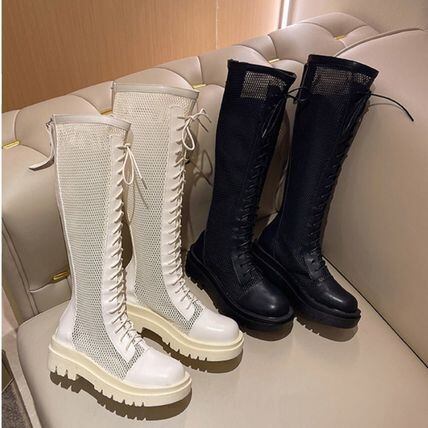 メッシュ ロングブーツ 厚底 韓国 ストリート 全2色ラウンドトゥ