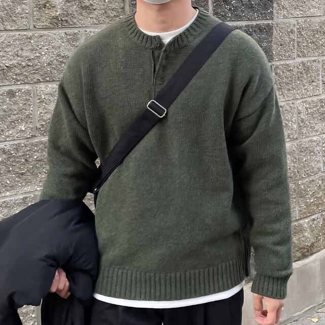 【予約販売】 ニット プルオーバー セーター グレー カーキ メンズ シンプル こなれ感 お洒落 韓国 トレンド 秋冬 M/L/XL