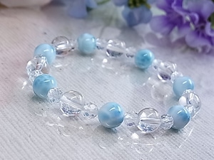 ★高品質 ラリマー & 天然水晶 レディースサイズ 美波 ブルー 神秘的 シンプル 美しい 天然石ブレスレット i35①