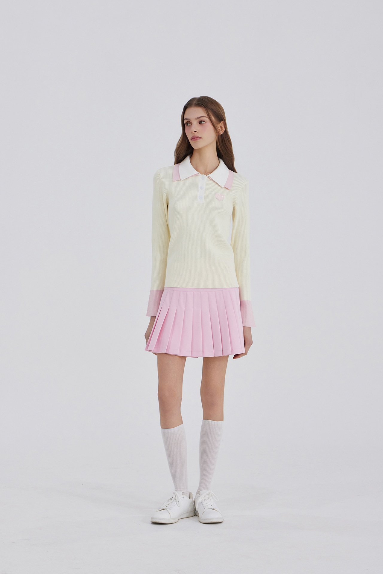 GOXO ゴーエックスオー スマイルハート ダブルカラー ニット アイボリー