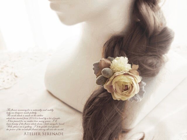 Floral hairtie -ダスティ・ミラーの花飾り-Shabby lime rose