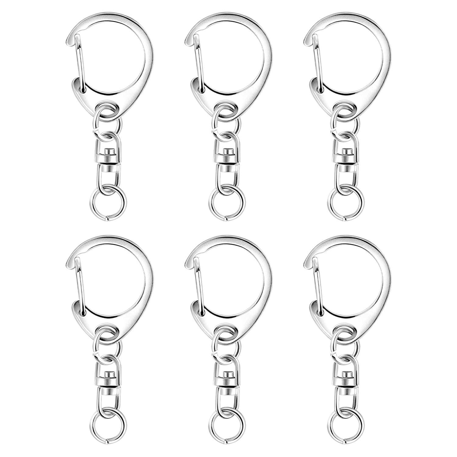 【人気】キーホルダー金具 6個入り 全長4.2cm キーホルダー パーツ 回転カン シルバー 丸カン付き ワンタッチ 耐久性 手作り DIY手芸用品 (6個入り)