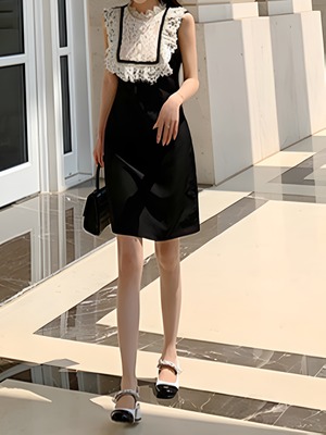 Lace splicing black dress【H00067】