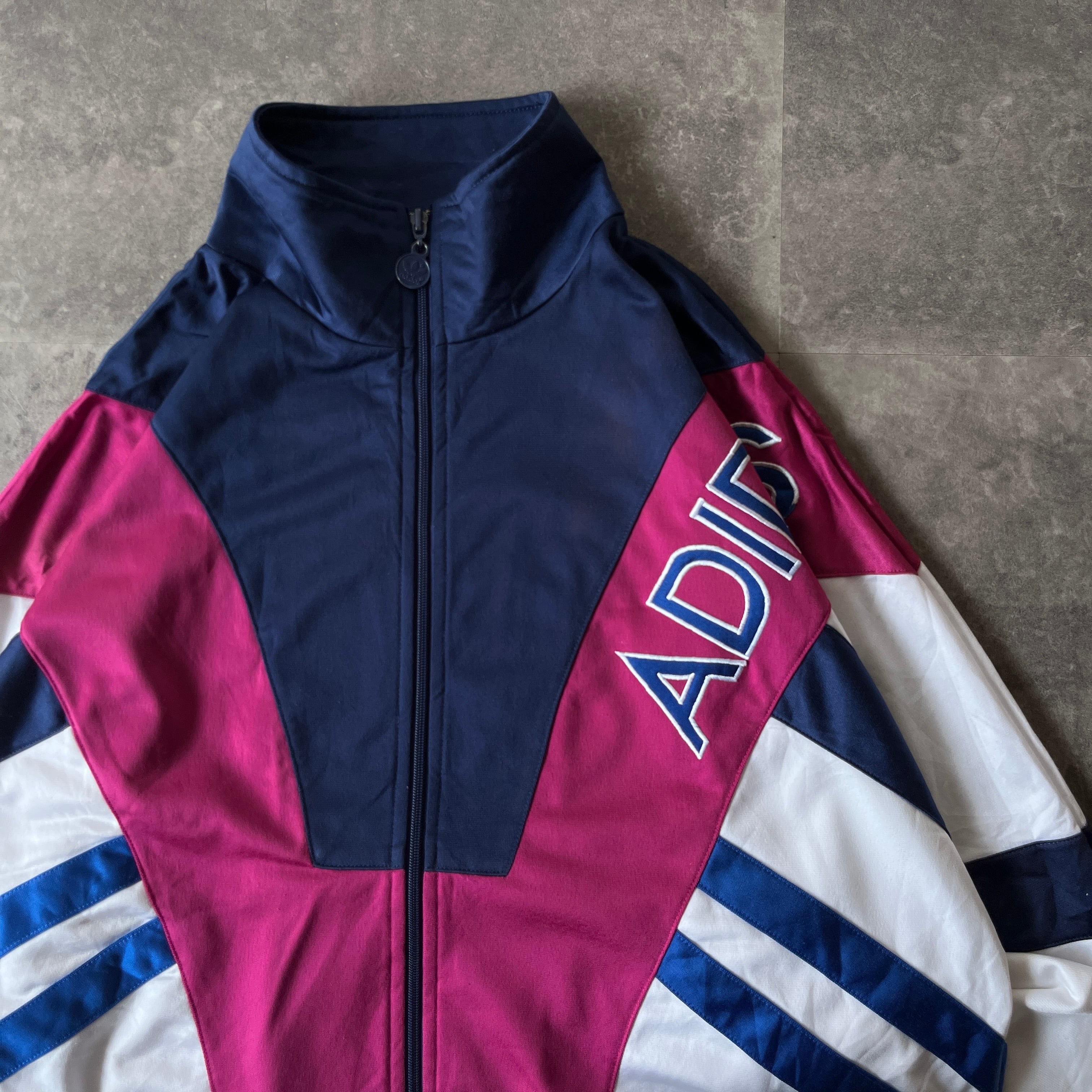 80-90s adidas トレフォイル トラックジャケット ネイビー XL相当 A127