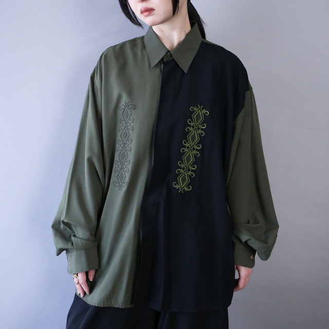 "刺繍" 蔦×花 motif pattern pleats design over wide silhouette shirt