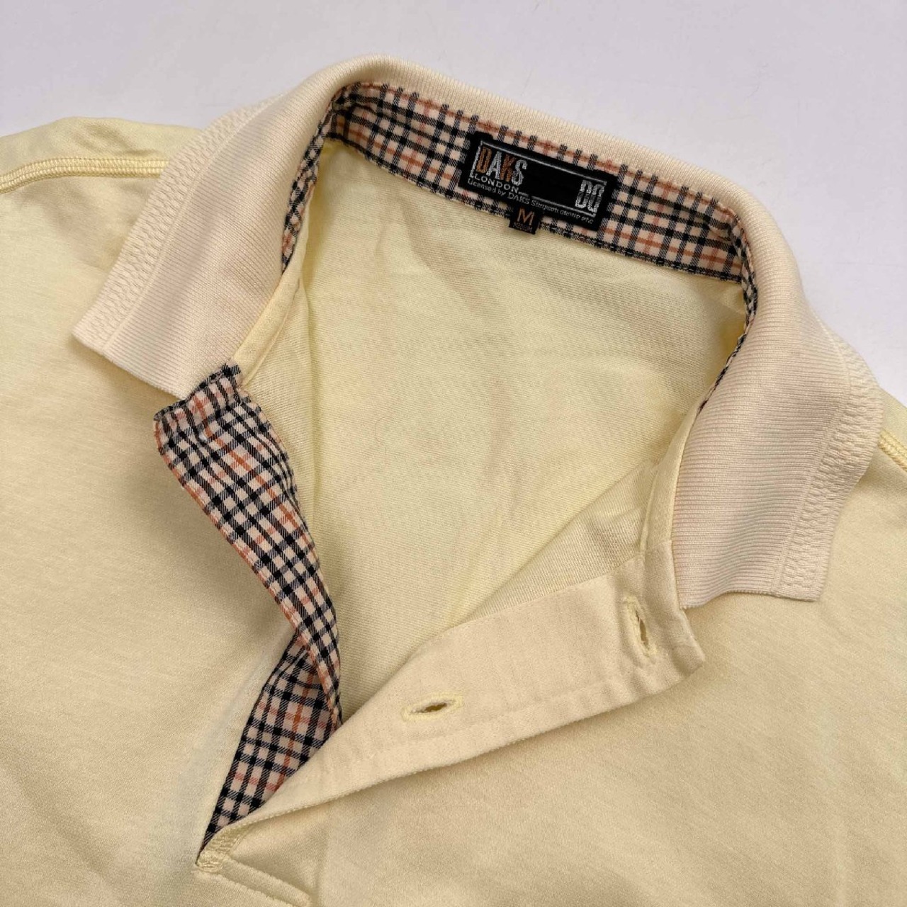 DAKS ダックス 切替チェック柄 半袖ポロシャツ Mサイズ/ライトイエロー 系/メンズ オンワード樫山 日本製
