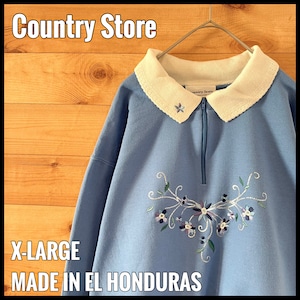 【country store】かわいい系 襟付き 刺繍 ハーフジップ スウェット プルオーバー くすみカラー レディース XL カントリーストア US古着