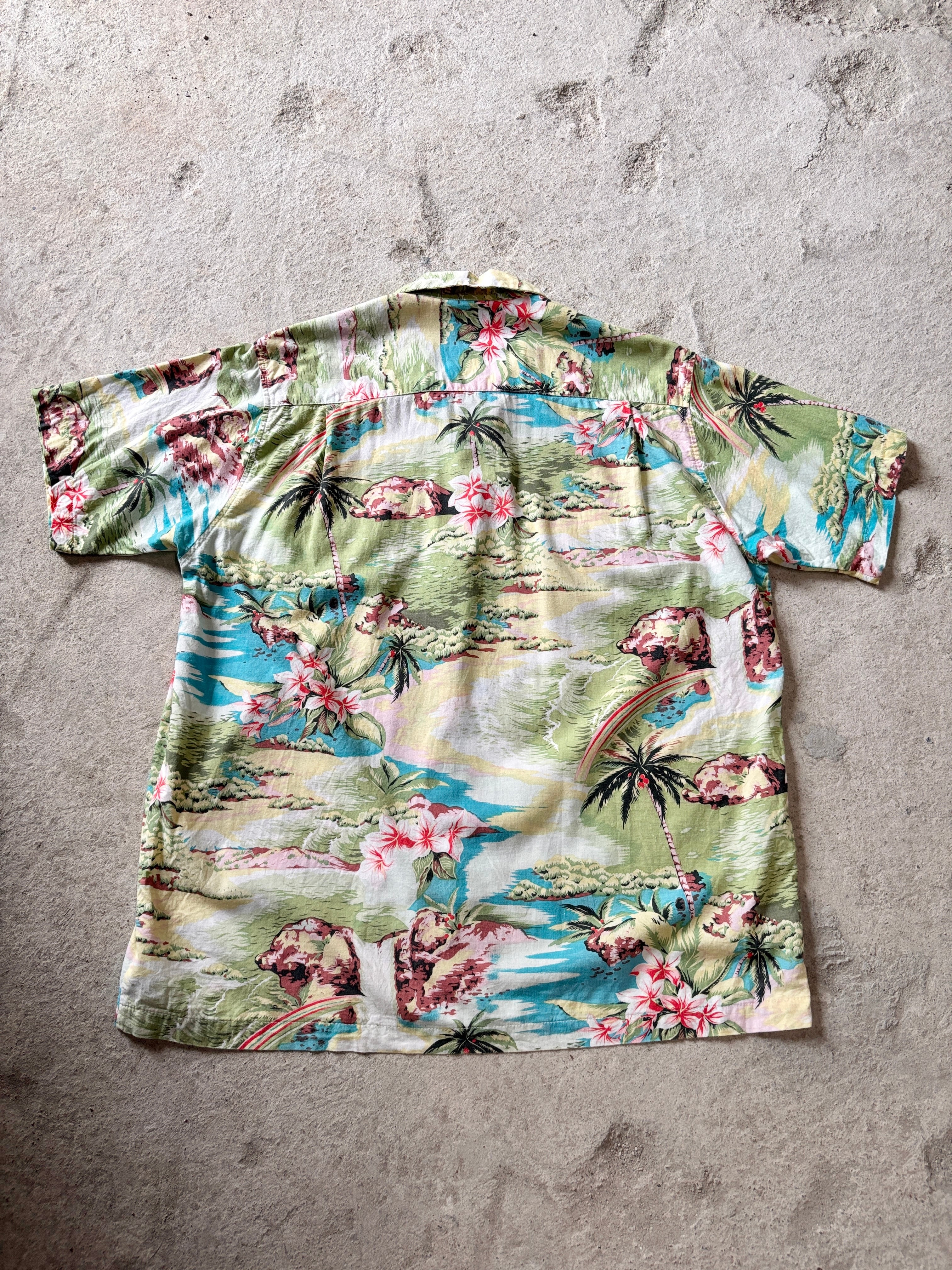 90～00s OLD STUSSY/ALOHA Shirt/紺タグ/M(L相当)/アロハシャツ/開襟