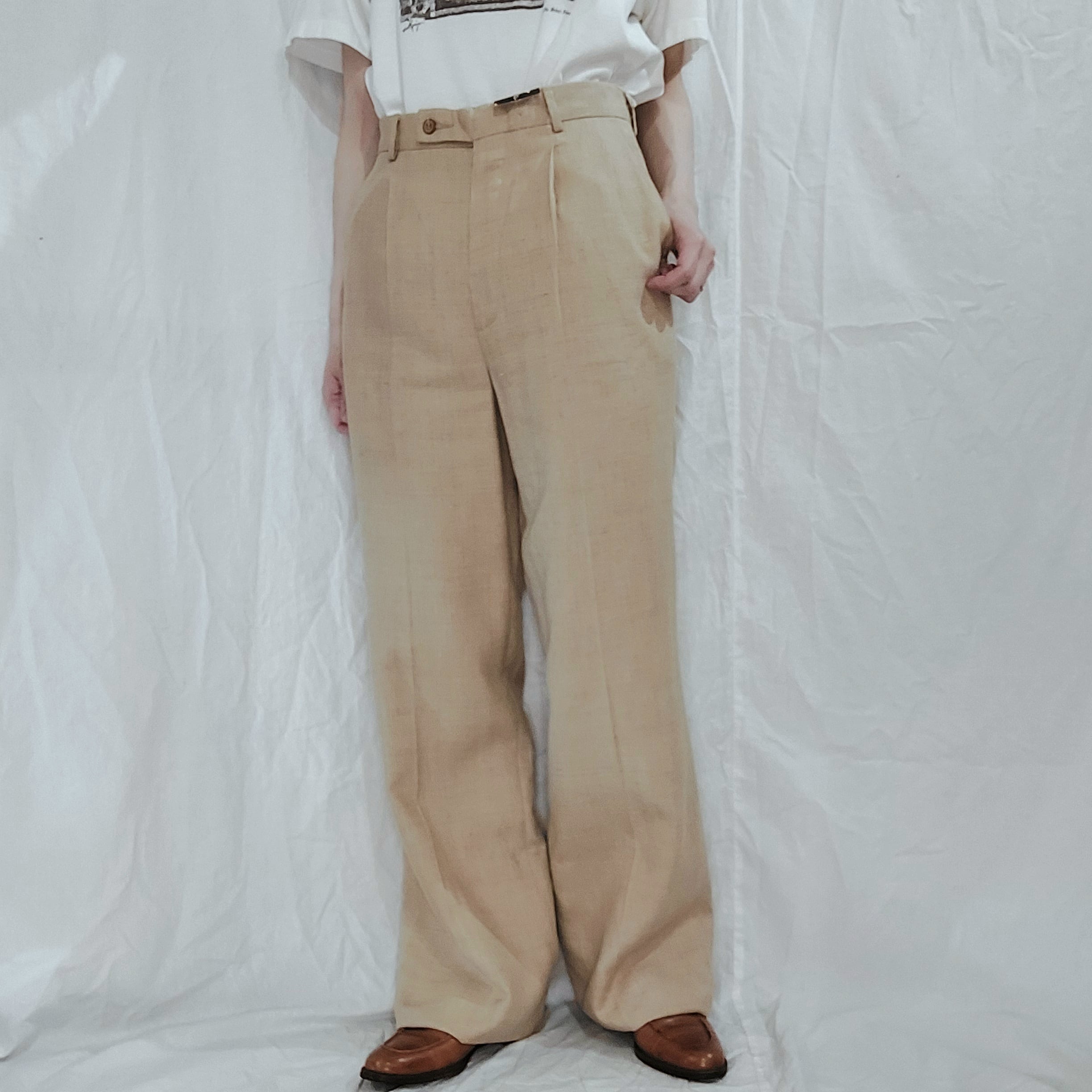 Pin stripe pattern rayon linen slacks[m-1495]ピンストライプ柄