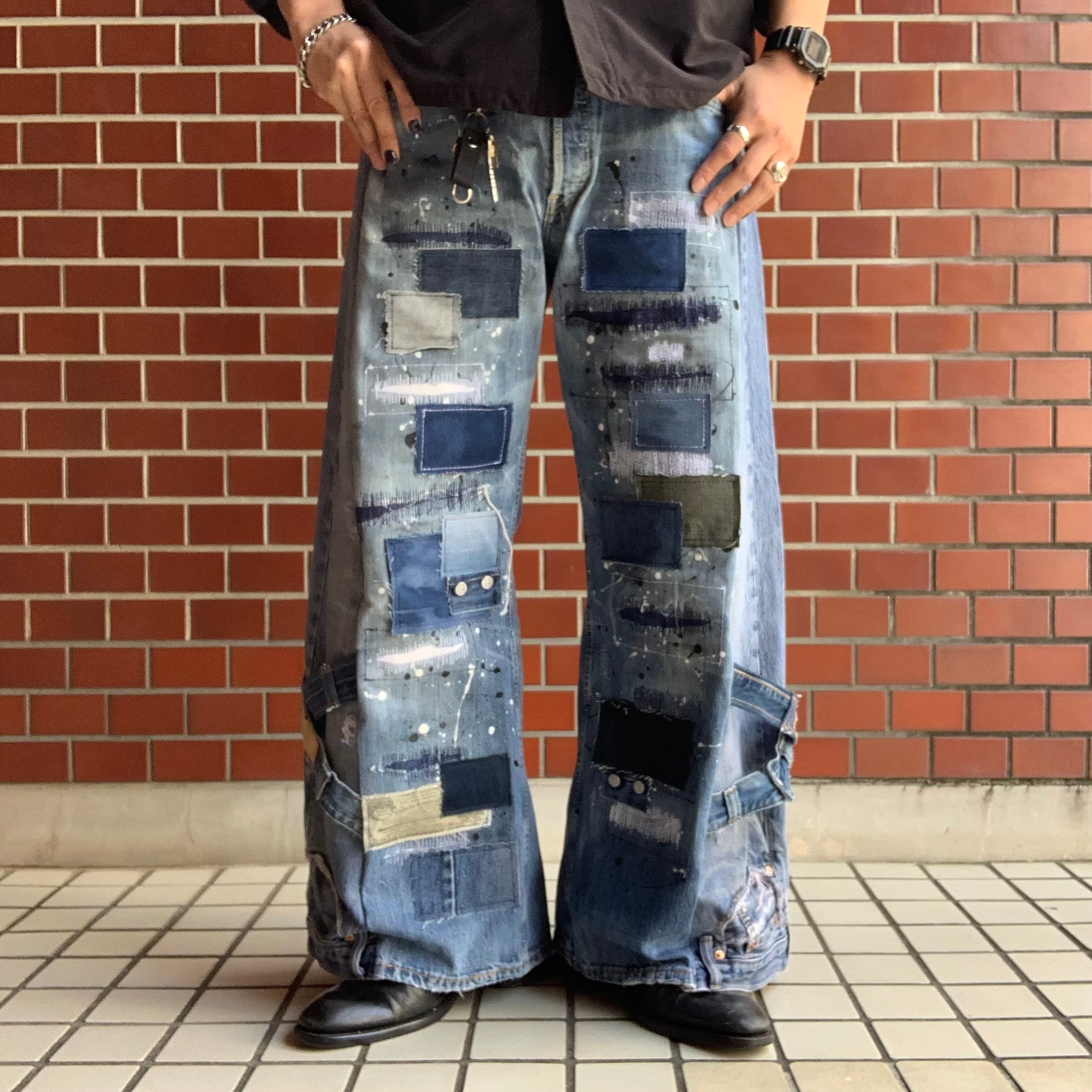 No.353【Y2K・グランジ・クラッシュ】再構築 ワイド フレア デニム