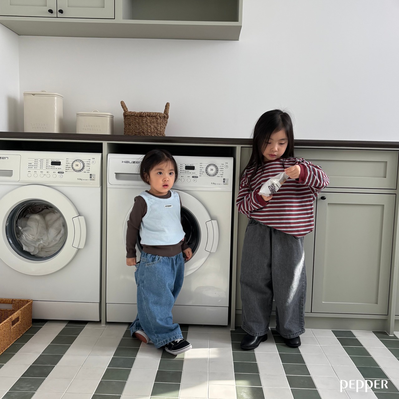 PEPPER 26/SP(Mom) Pepper-speckled striped T-shirt