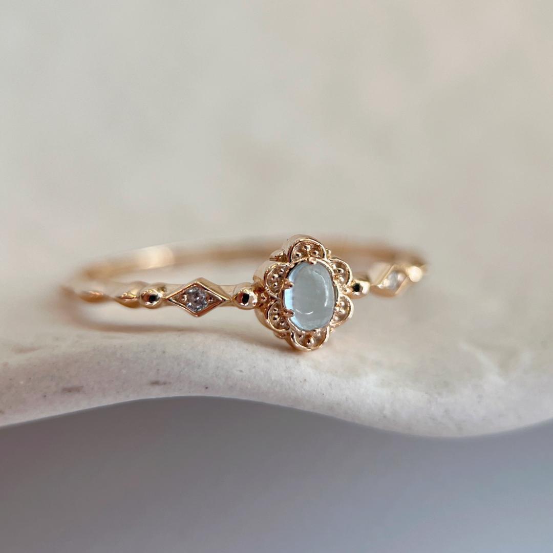 天然アクアマリン　お花リング　silver925