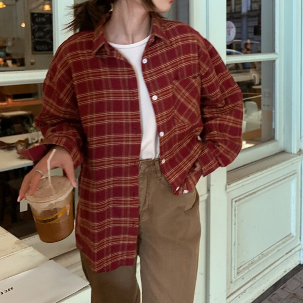 ポケット付きチェック柄シャツ 00089