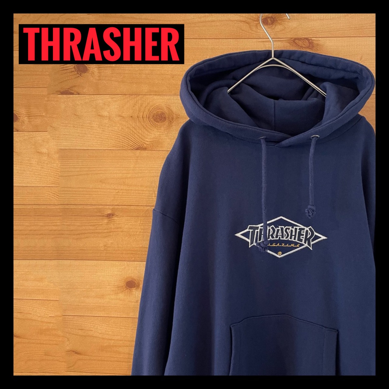 【THRASHER】スラッシャー プルオーバー ワンポイント 刺繍ロゴ パーカー スケート ストリート S