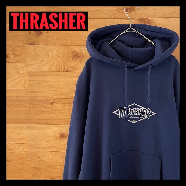 【THRASHER】スラッシャー プルオーバー ワンポイント 刺繍ロゴ パーカー スケート ストリート S