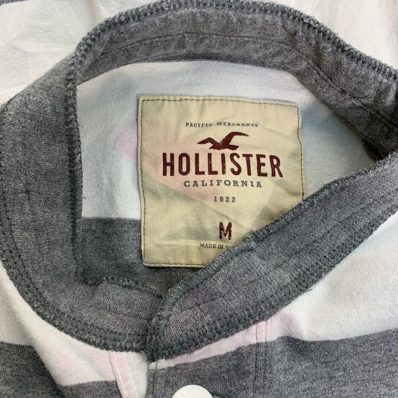 HOLLISTER ハーフボタン 長袖 Tシャツ M グレー ホワイト ホリスター 
