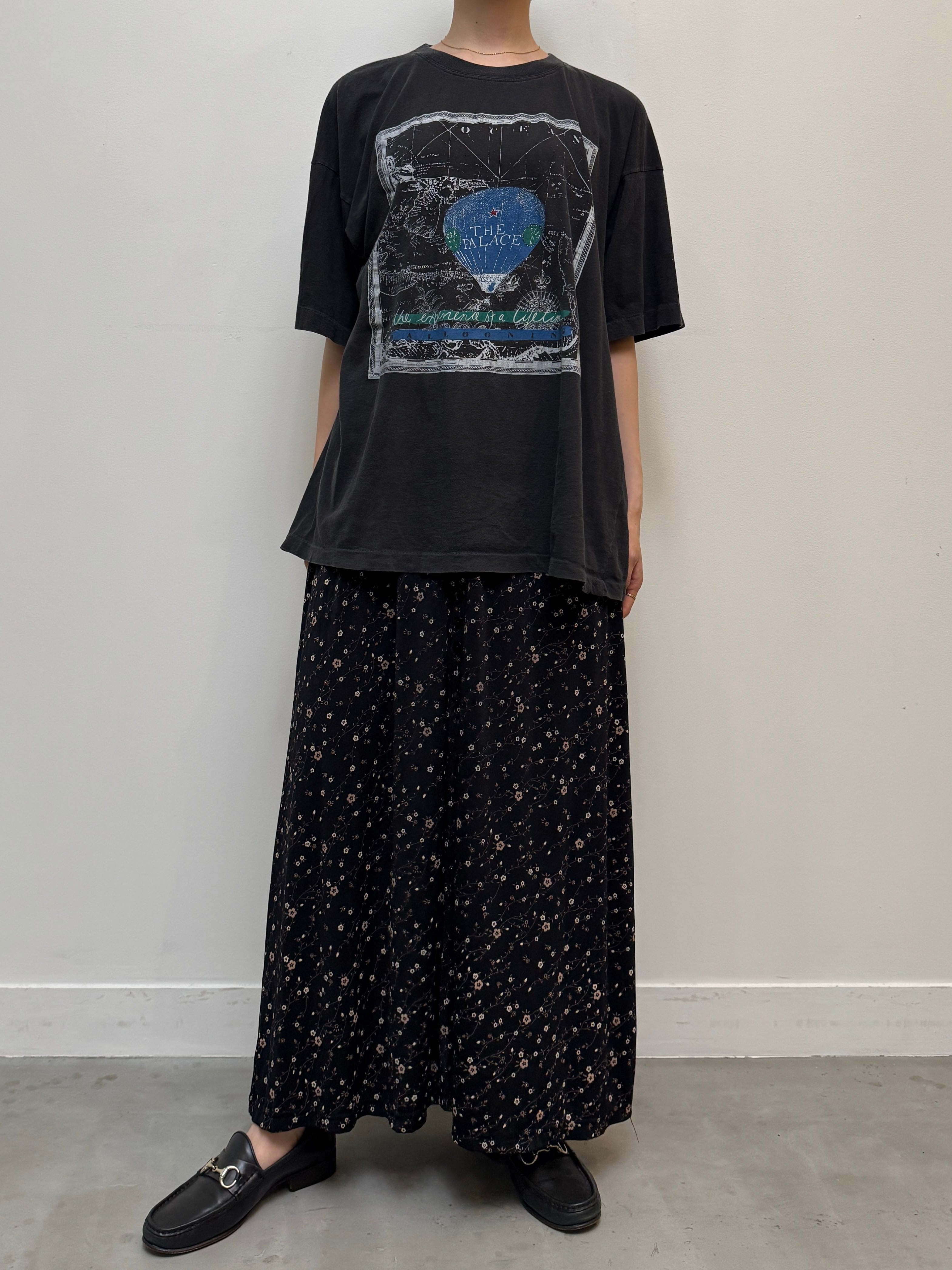 SK13-4 USED FLOWER SKIRT -BLACK×BROWN-