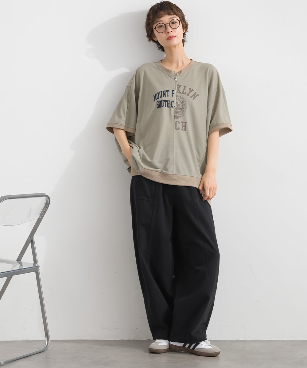 J262076 【接触冷感シリーズ】リメイク風ドルマンハーフZIPプリント