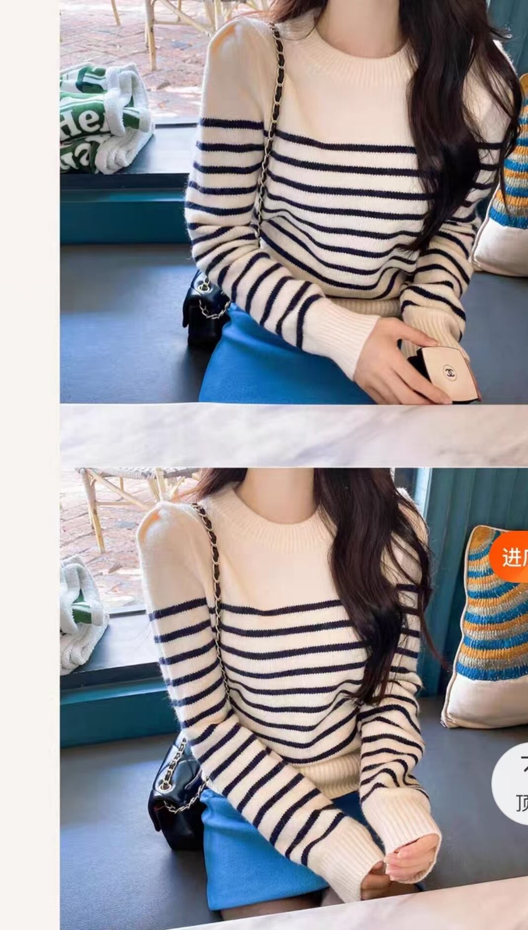 パフショルダーボーダーニット　AJ1079-6005