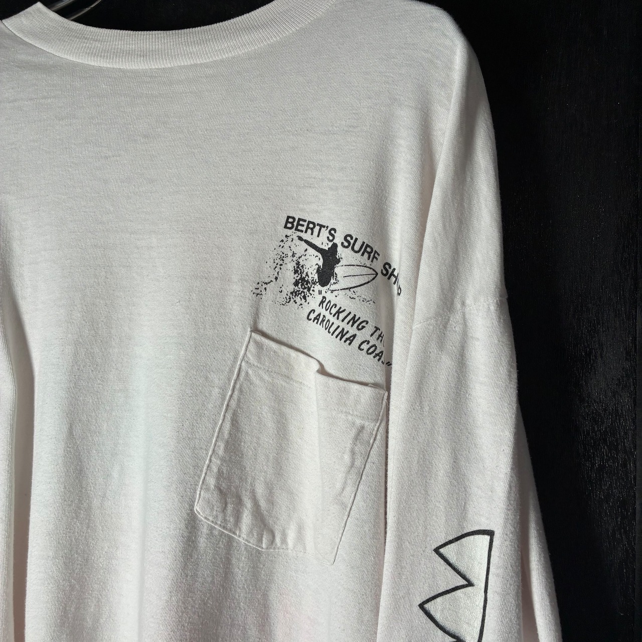 80s〜90s アメリカのサーフショップのロンTee 袖プリント　白