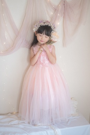 【即納あり】Flower lace dress　ピンク　90〜130cm
