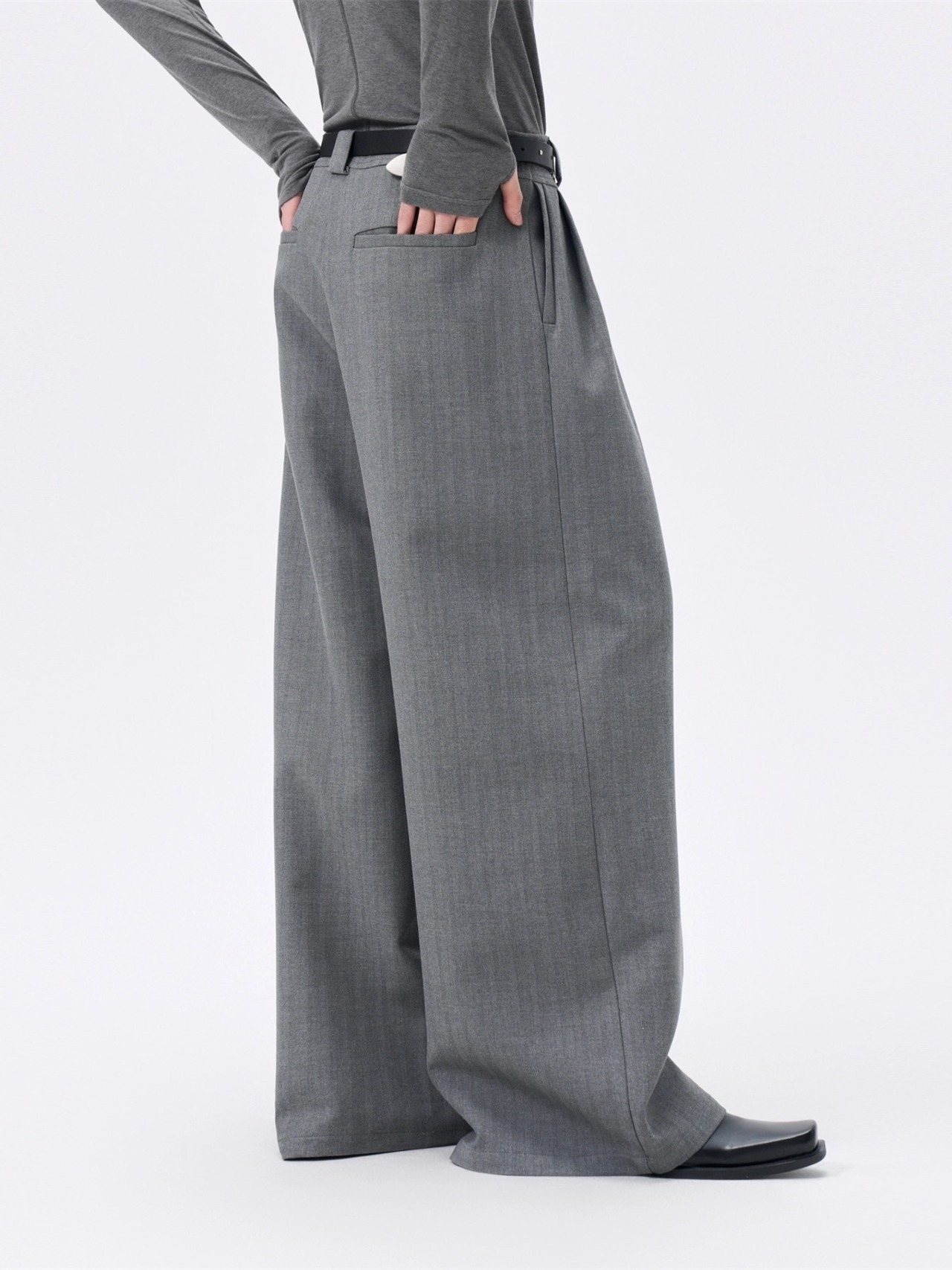 FRKM SCD 25AW グレーストライプリヨセル 立体ワイドレッグパンツ