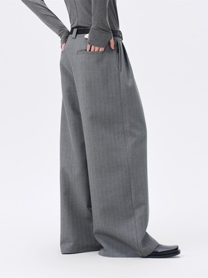 FRKM SCD 25AW グレーストライプリヨセル 立体ワイドレッグパンツ