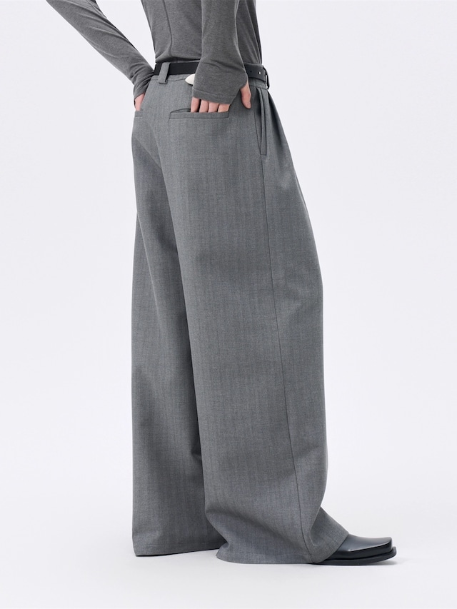FRKM SCD 25AW グレーストライプリヨセル 立体ワイドレッグパンツ