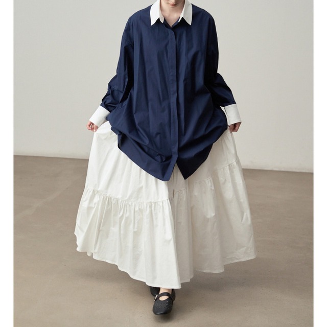 Contrast collar oversized shirt【3color】 C1473