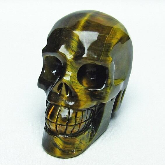 イエロータイガーアイ 手彫り-卓上置物 ドクロ スカル 154-26