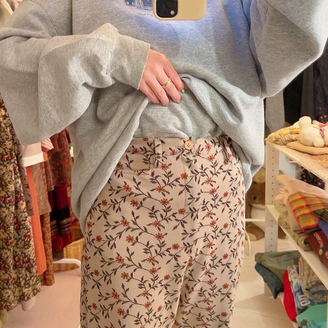 dark orange flower jacquard pants