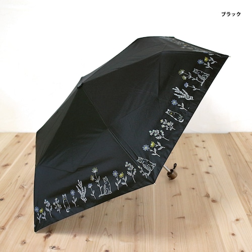 猫傘(晴雨兼用おりたたみ雨傘日傘ボタニカルCAT)ブラック