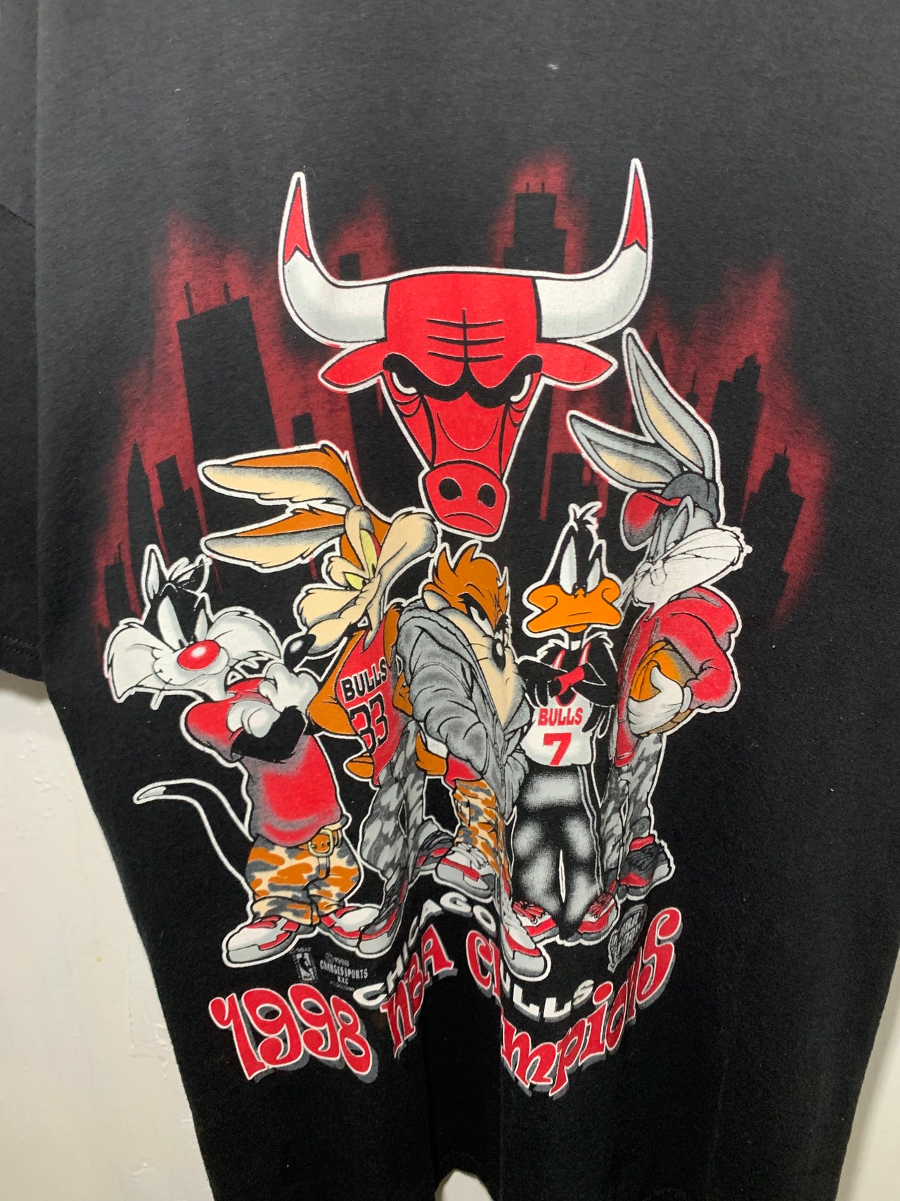 90's DELTA NBA BULLS Print T-Shirt【XL】