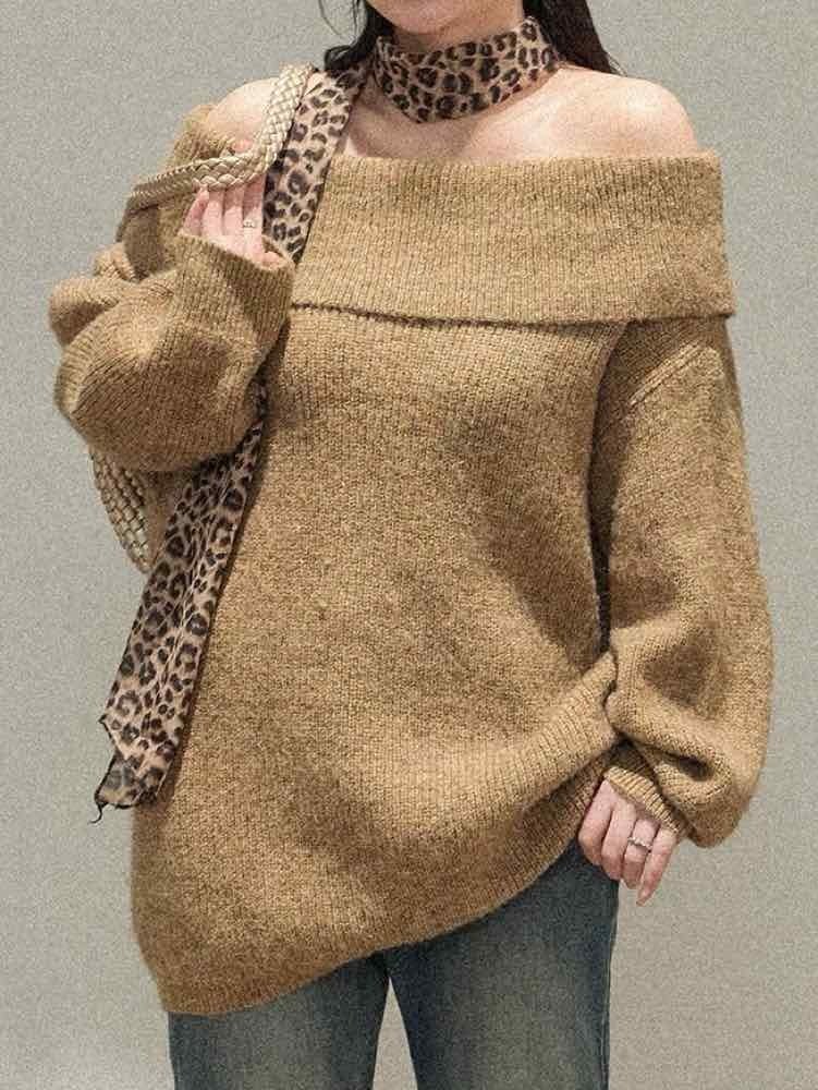 隠して、魅せる、絶妙バランス♪ オフショルダーオーバーニット 秋冬 おしゃれ 大人 セクシー 肌見せ 抜け感 リラクシー Y2K 体型カバー 大きいサイズ 韓国 CH11345