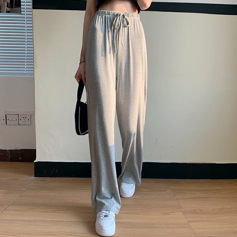 グレーパンツ サマー薄手ハイウェストウェストルーズカジュアル 夏物 スーパーモール84695535459