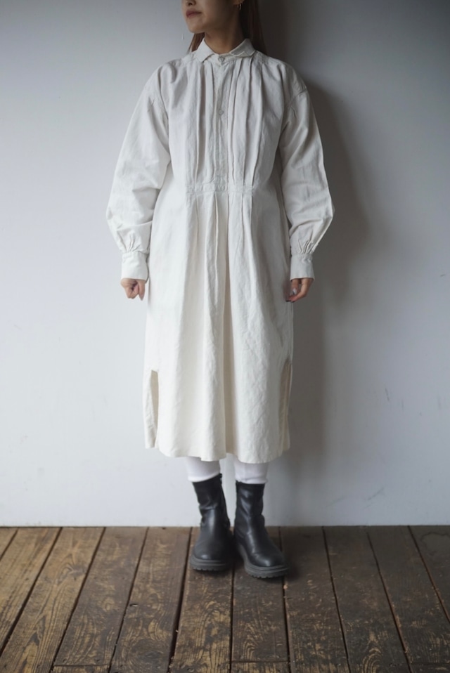 【monoya】antique linen shirt one-piece