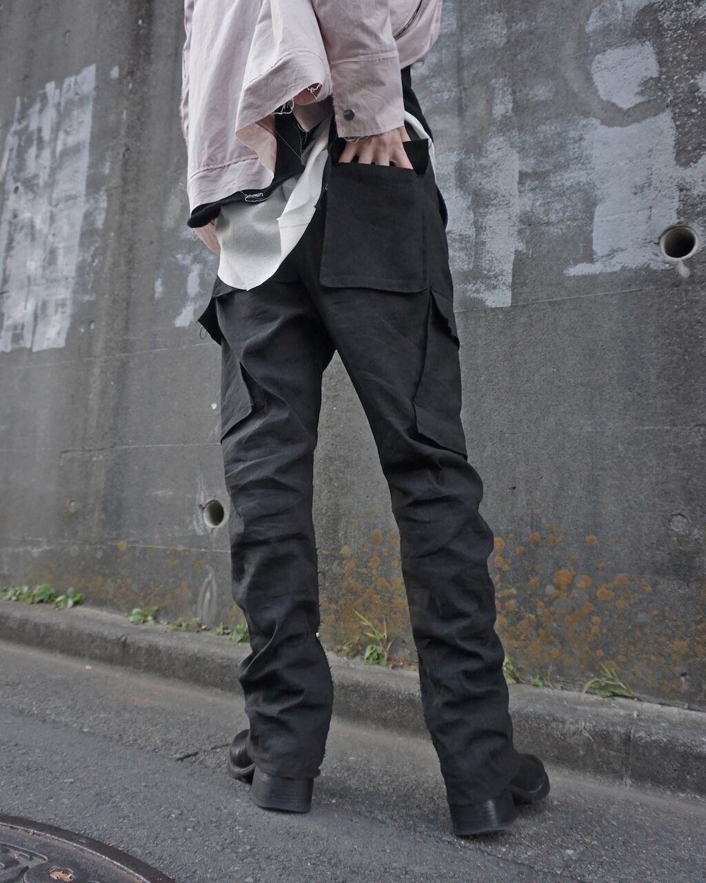 25SS[PRE] ご予約限定品 / FLARED LINEN CARGO PANTS / BLK | ASKYY