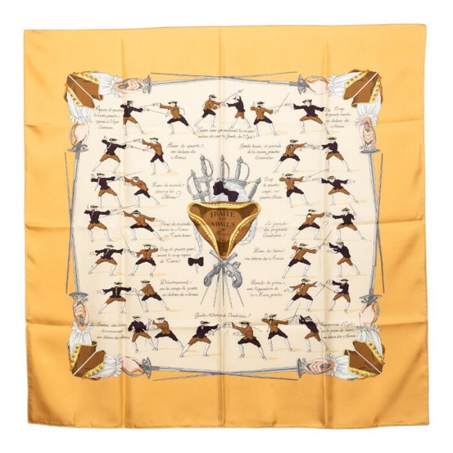 エルメス カレ90 フェンシング TRAITE DES ARMES スカーフ ベージュ シルク レディース HERMES 【中古】