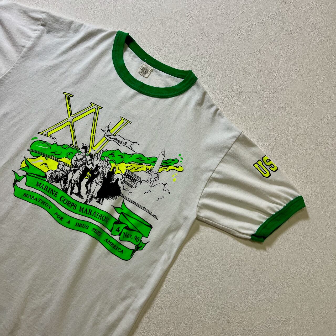 80s〜90s USA USMC リンガー Tシャツ ホワイト グリーン 古着 | RUFFY