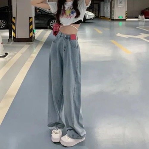 レディース ゆったり 大きいサイズズボン ジーンズ 韓国デニムパンツ ストレートズボン ハイウエストワイドパンツ