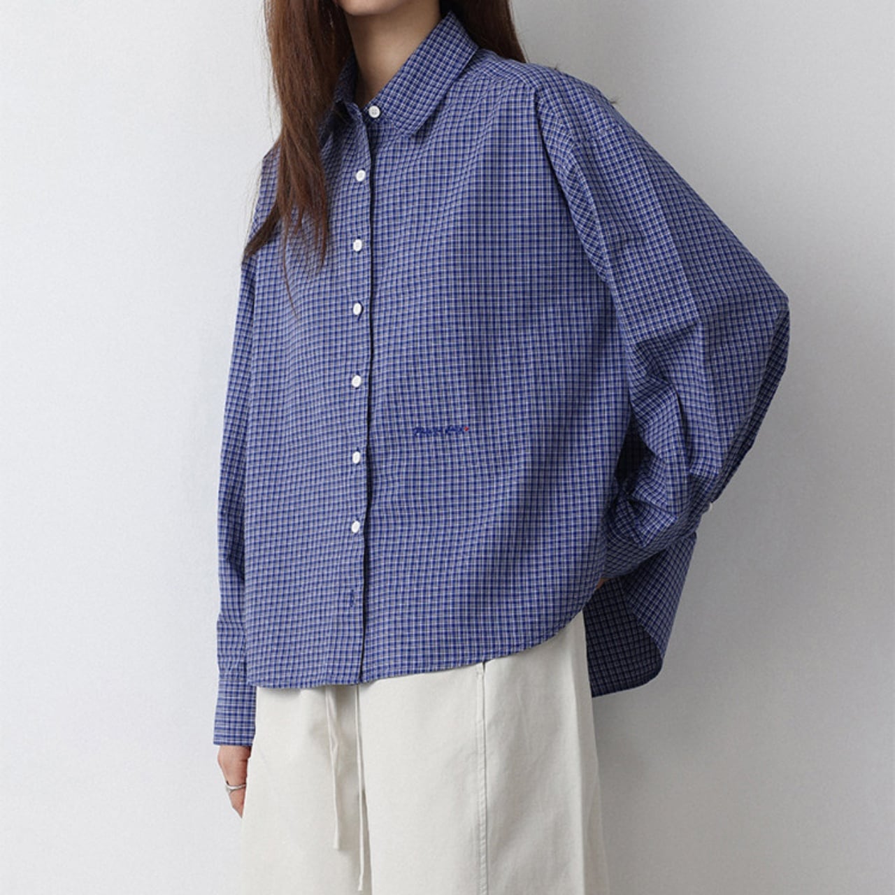 ワンポイントエンブロイダリーギンガムチェックシャツ A02035