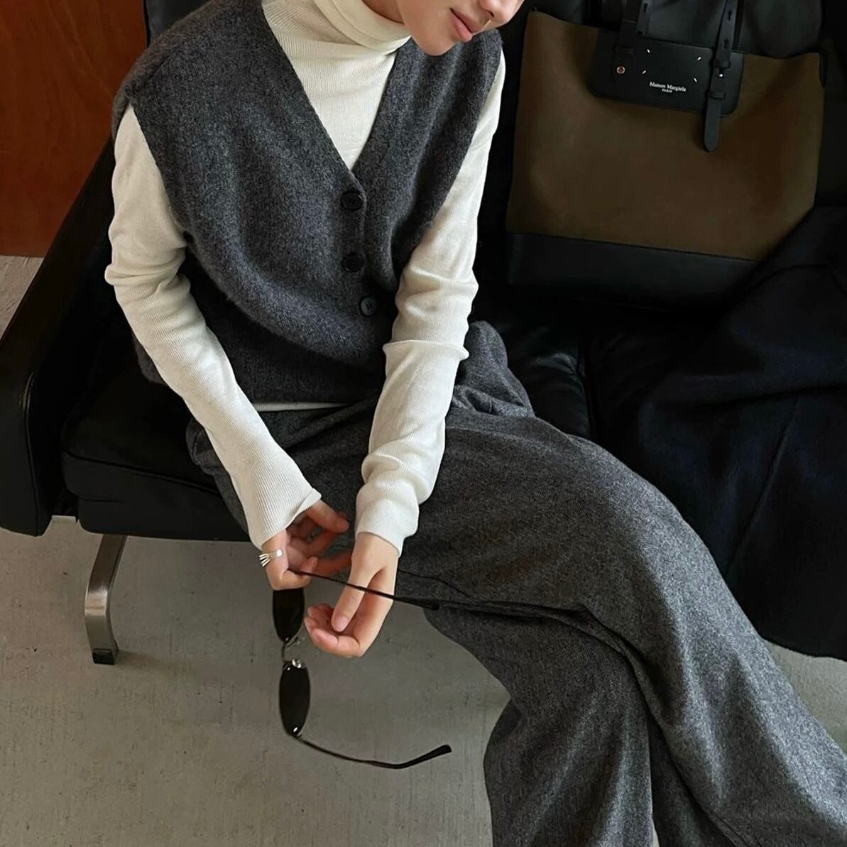 ボタン留め ワイド ニットベスト YH9711