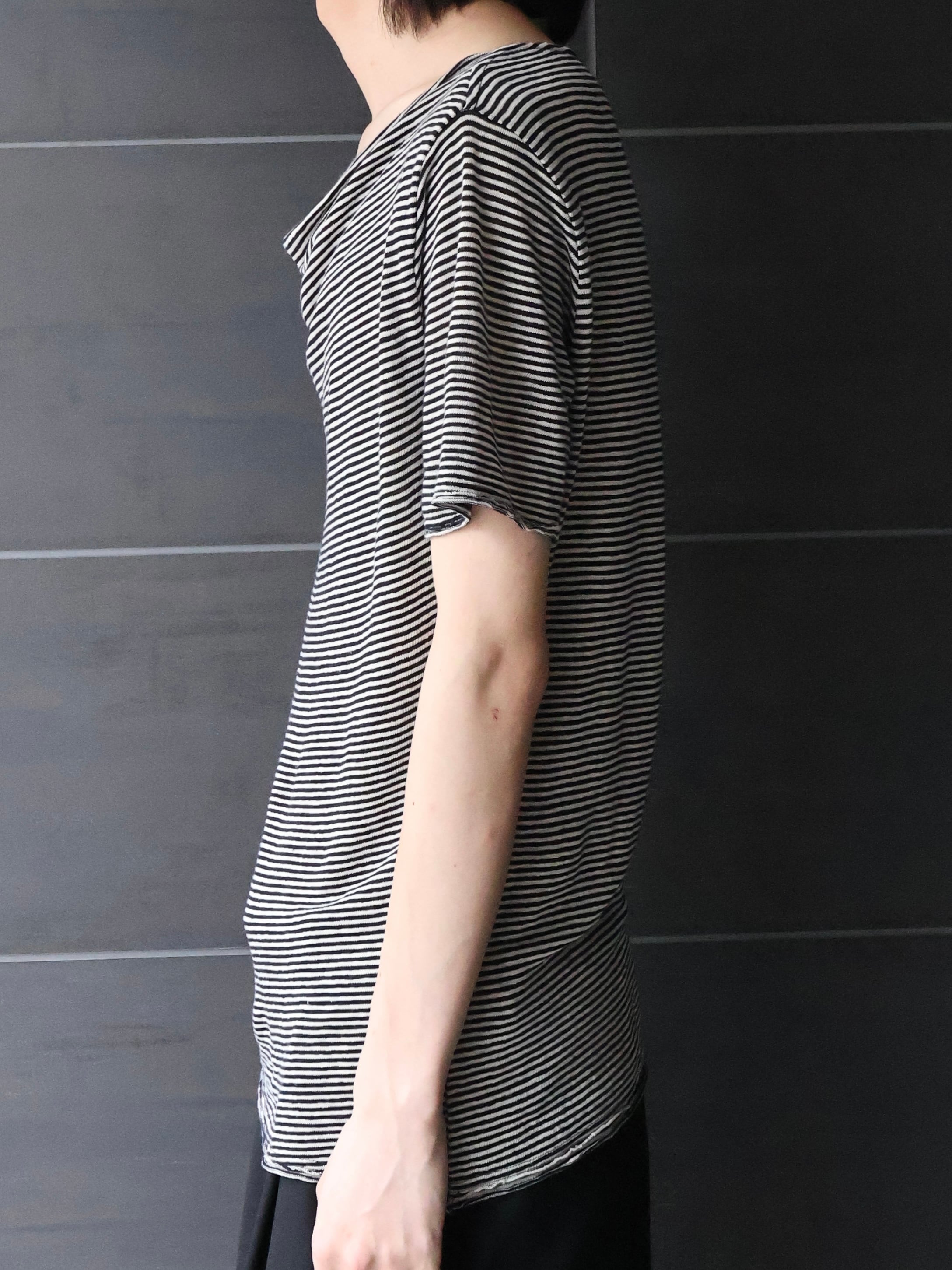 5351 pour les homme】drape neck border top | blendmarket