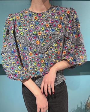 90'S Puff Sleeve Mosaic Pattern Blouse