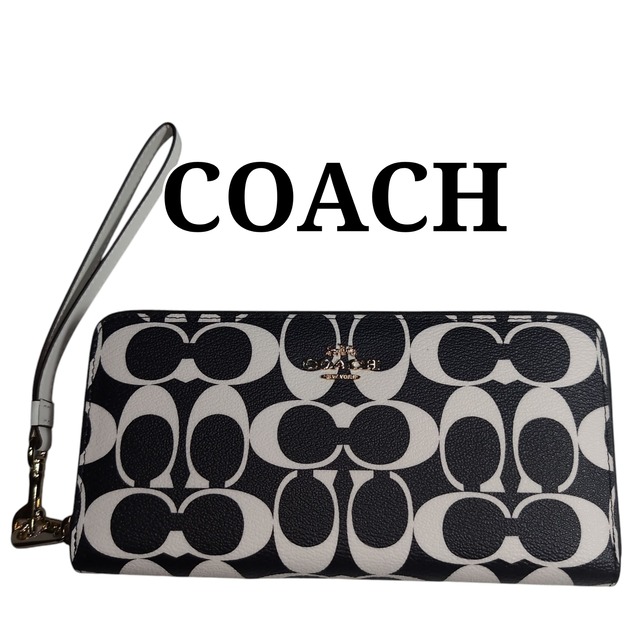 COACHコーチ ラウンドファスナー長財布 シグネチャー ブラック 