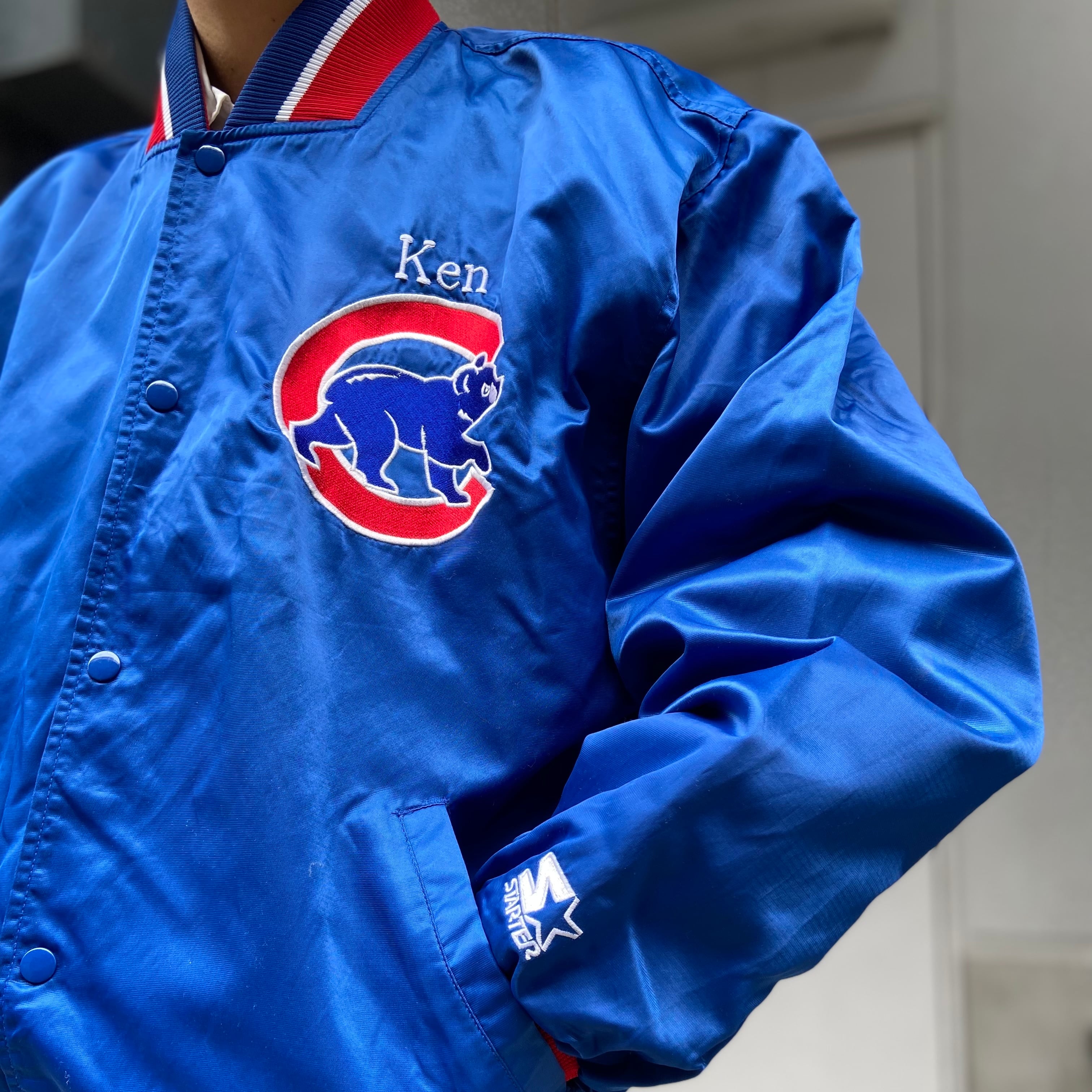size:XL【 Chicago Cubs 】シカゴ･カブス ナイロンジャケット スタジアムジャンパー スタジャン MLB ブルー 青 古着 古着屋  高円寺 ビンテージ