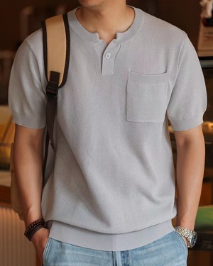 Retro Henley Knit T-Shirt  K0418