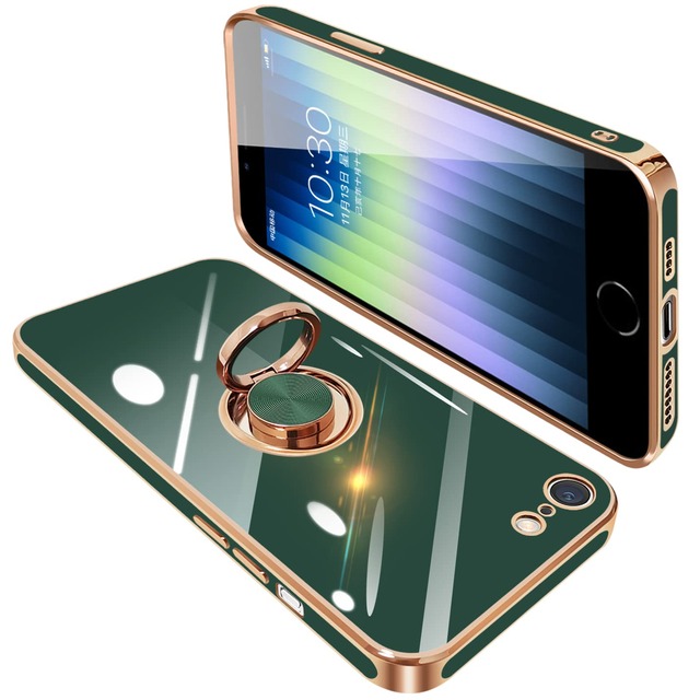 ONETIAOLONG iPhone SE2/SE3/7/8用 リング付き ケース 耐衝撃 TPU 360°回転 スタンド機能 ダークグリーン